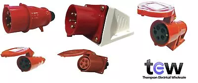 RED 415V 32AMP 5 PIN INDUSTRIAL PLUG & SOCKETS IP44 3 PHASE 3P+N+E Commando • £8.95