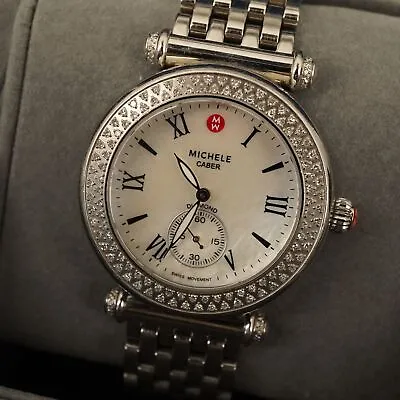 Michele Ladies Caber Stainless Steel Wristwatch W/ Diamonds - Free Shipping USA • $899.99