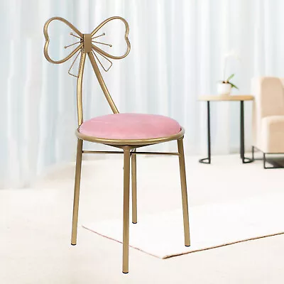 Butterfly Bow Tie Vanity Chair Pink Velvet Metal Chairs + Golden Metal Legs USA • $49