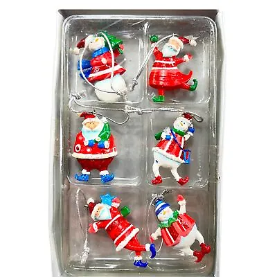 Mini Christmas Ornaments Santa & Snowman Vintage Marshall Fields Set Of 6 Flat • $14.99