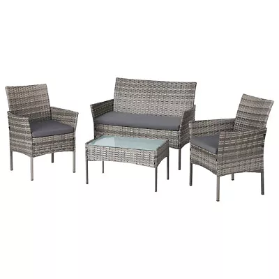 Gardeon 4 Seater Outdoor Sofa Set Wicker Setting Table Chair Furniture Grey • $245.95