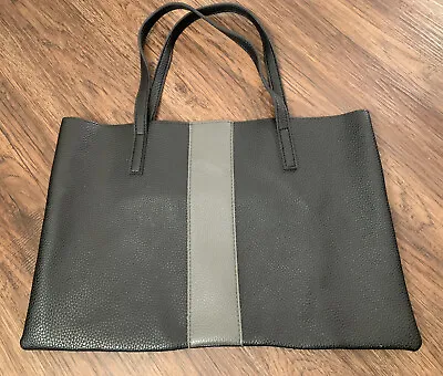 VINCE CAMUTO Vegan Leather Tote Bag Black Green Stripe Large Shoulder Bag • $15.94