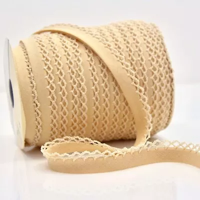 25m Roll Picot Lace Edge Plain Bias Binding Trim - Vanilla 14 - Crochet Edging • £25.99