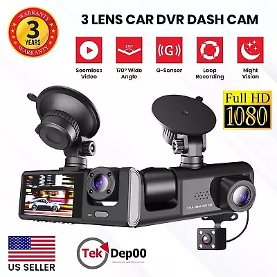 Dash Cam Car Dual Lens HD 1080P Front/Rear/Inside Video Recorder Camera G-Sensor • $28.74