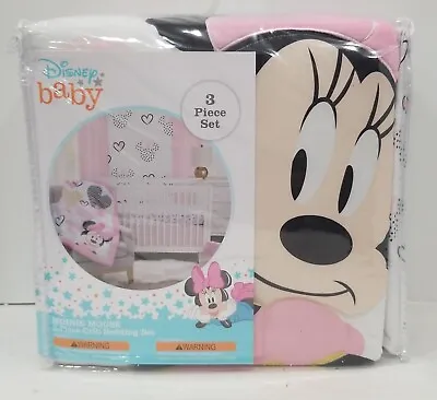 Disney Baby Minnie Mouse Hearts 3 Piece Crib Bedding Set • $59.99