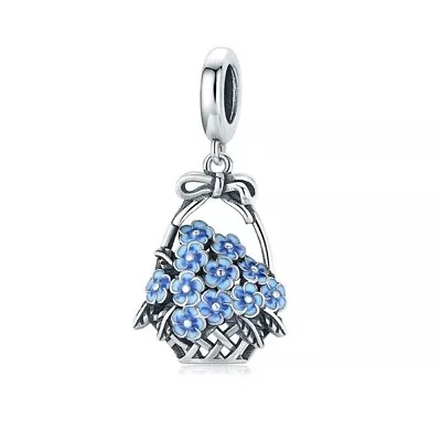 $26.99 • Buy SOLID Sterling Silver Vintage Basket Of Blue Flowers Charm By YOUnique Designs