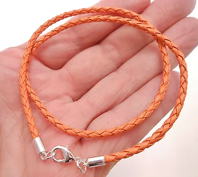 Braided Leather 3mm Cord Surfer Necklace W/ Lobster Clasp- Harvest Orange • $7.49