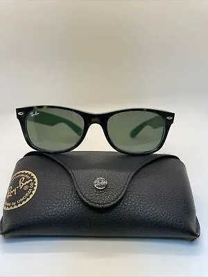 Ray-Ban New Wayfarer Shiny Black Green Polarized 52mm Sunglasses RB2132 EUC • $69.99