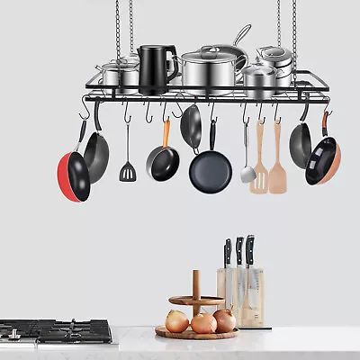 Pot And Pan Rack For Ceiling W/ Hooks Pot Hangers For Kitchen Ceiling Black Rack • $39