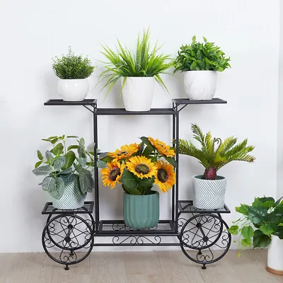 $39.92 • Buy Sturdy 6 Tiers Garden Cart Plant Stand Metal Flower Pot Holder Parisian Style