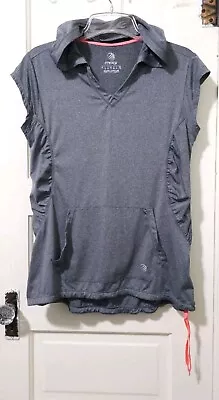 Womens MPG Athletic Short Sleeve Hoodie Top Shirt Large Gray Ruched Sides Pocket • $14.99