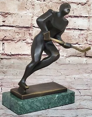 100% Real Bronze Abstract Modern Art Male Hockey Player Sculpture Sport Decor • $124.50