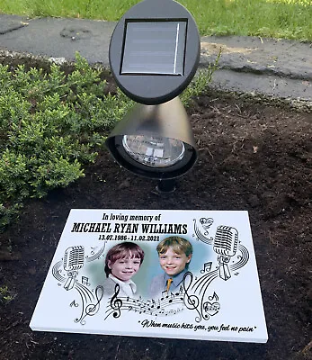 Weatherproof Grave Marker Personalised Cemetery Memorial With A Solar Light. • £29.99