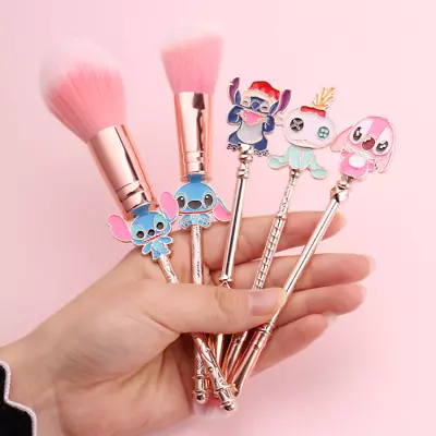 5Pcs Lilo And Stitch Rose Gold Pink Makeup Brushes Set Girl Gift ~ • $26.89