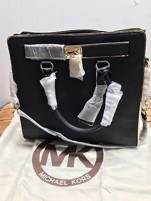 Michael Kors Hamilton Large Specchio Large Tote Black Genuine Leather NWT • $248.97