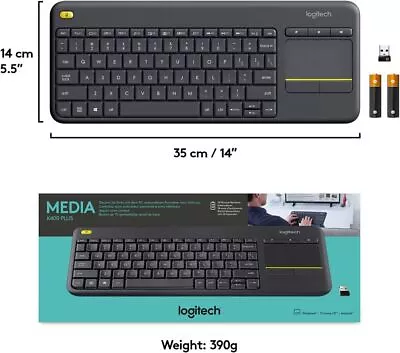 Logitech K400 PLUS Wireless Touch Pad MEDIA Keyboard Cordless Touchpad *NEW* • $67.50