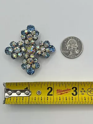 D&E Juliana Blue Clear AB Rhinestone Domed MALTESE CROSS Pin Brooch Vintage • $8