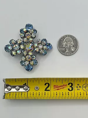 JULIANA Jewelry Blue Clear AB Rhinestone Domed MALTESE CROSS Pin Brooch Vintage • $8