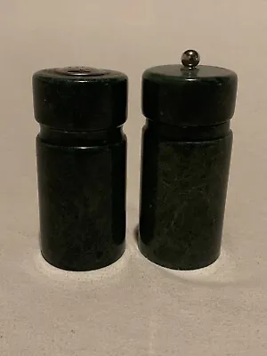 Marble/Granite Salt & Pepper Grinder Green Real Stone 5 In Tall Heavy Vtg EUC • $14.95