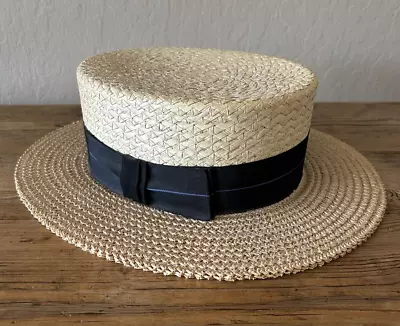 Vintage Straw Boater Hat Savoy Hatters Size 7 1/8 • $50