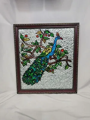 Vintage Aluminum Foil Art Peacock Reverse Painted • $70