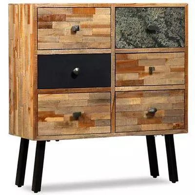 Wooden Storage Cabinet With 6 Drawers Solid Teak Wood Marble Sideboard Furniture • £238.95