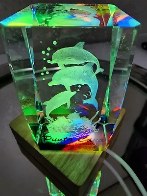 $8 • Buy 3D Laser Etched Crystal Glass Paper Weight Dolphins Punta Cana