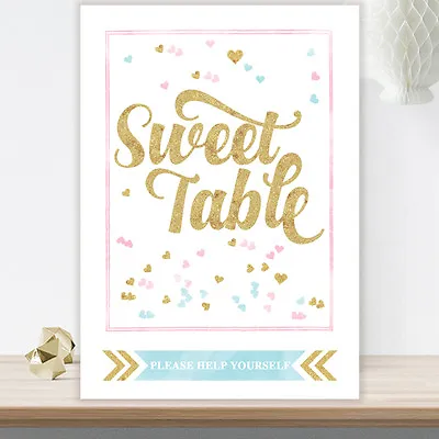 £4.40 • Buy Sweet Table Candy Buffet Sign Glitter Effect Blue Pink Black Wedding Party GL2