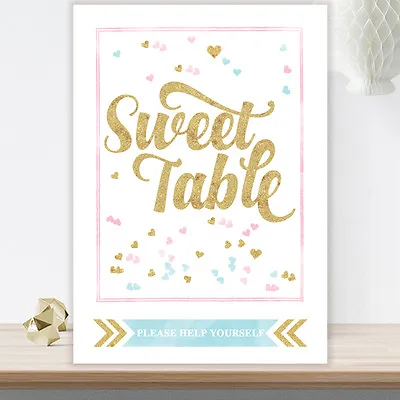 Sweet Table Candy Buffet Sign Glitter Effect Blue Pink Black Wedding Party GL2 • £4.40