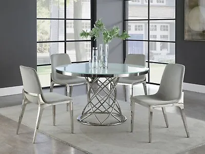 NEW SPECIAL - Modern Round Glass & Chrome 7pcs Dining Room Table Chairs Set IC7L • $1675.91