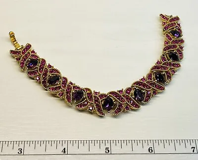 Vintage 1963 Crown Trifari Fuchsia Amethyst Rhinestone Bracelet - Rare! • $68