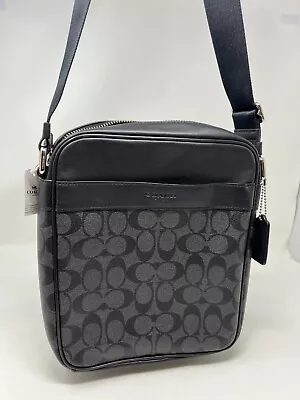 NWT Coach  F54788 Men's Flight Crossbody Bag In Signature Pvc Charcoal/black • $139.90