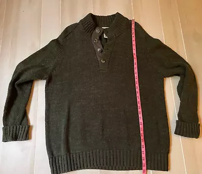 L. L. Bean Green 1/4 Button Mock Neck Cotton Sweater Size XL Reg Men's • $15