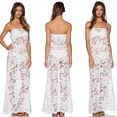 Revolve Shoshanna White Lace Strapless Maxi Dress Beach Cover Up Size Small $410 • $49.52