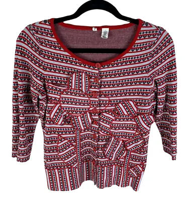 Women's Moth Red Embellished 3/4 Sleeve Peplum Button Front Cardigan Size M • $20