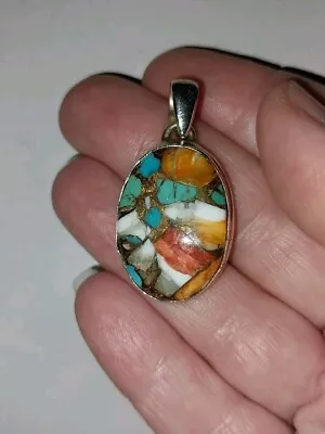 Vintage STERLING Silver 925 SPINY Oyster Copper TURQUOISE Pendant 🌟  • $34.18