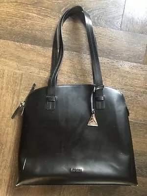 L.Credi Shoulder Bag Underarm Handbag Leather Black Zip Up Side Medium Ladies • £14.99