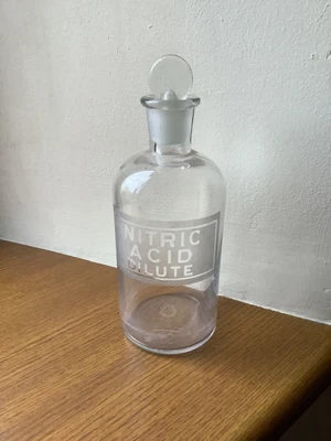 £5.99 • Buy Nitric Acid Dilute Etched Old Glass Laboratory Bottle With Glass Stopper Used