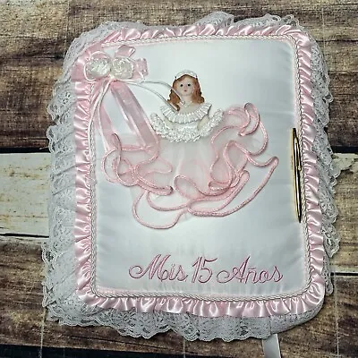 $39.95 • Buy Quinceanera Mis Quince Anos 15 Year Pillow Guest Book Pink White Ribbon Girl