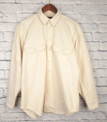 $48 • Buy Vintage Woolrich Chamois Long Sleeve Button Shirt Mens Large Cream Cotton USA
