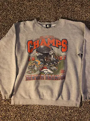 Vintage Denver Broncos 90s AFC Champs 1997 Starter Crewneck Sweatshirt Large USA • $20