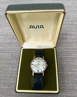 Vintage AVIA Men's 17 Jewel Windup INCABLOC Watch Date Indicator. Original Box. • £27