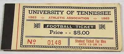 Vtg 1963 UT Vols Tennessee Football Season Ticket 5 Stub Auburn/Miss St/GA Tech+ • $76.49