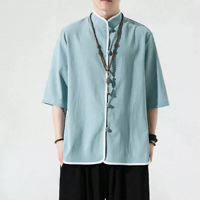 Men Retro Ethnic Jacket Coat Cardigan Frug Button Tops Chinese Tang Suit Blouse • $25.20