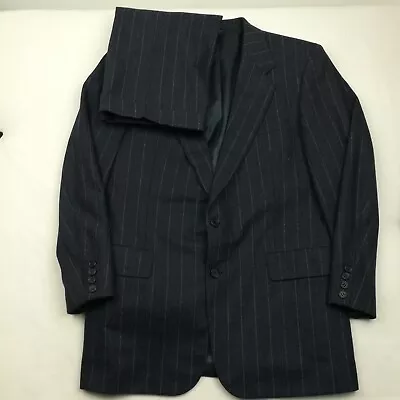 VTG Chester Barrie Savile Row 40R Flannel Wool Pinstripe Suit Navy Blue 32x29 • $209.99