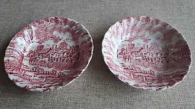 Myott “Royal Mail” Pattern Small Desert Dishes/Bowls X 2 Red/White Vintage China • £6.49