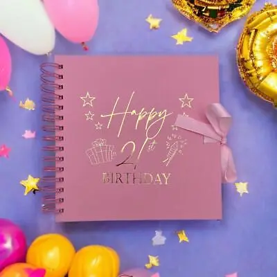 21st Birthday Pink Scrapbook Guest Book Photo Album Gold Script • £15.99