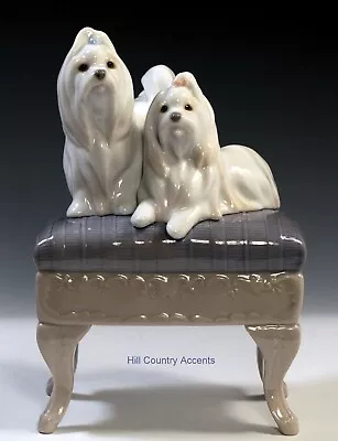 Lladro  Looking Pretty' #6688 - Two Malteses On Ottoman - Msrp $560 - Mint Cond. • $205