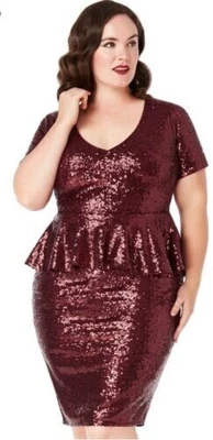 £29 • Buy Size 24 Evening Dress Cocktail Dress Red Burgundy GODDIVA Plus Size Sequin