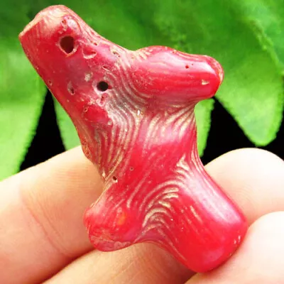 F34655 Natural Red Coral Freeform Pendant Bead 45x23x11mm • $0.55